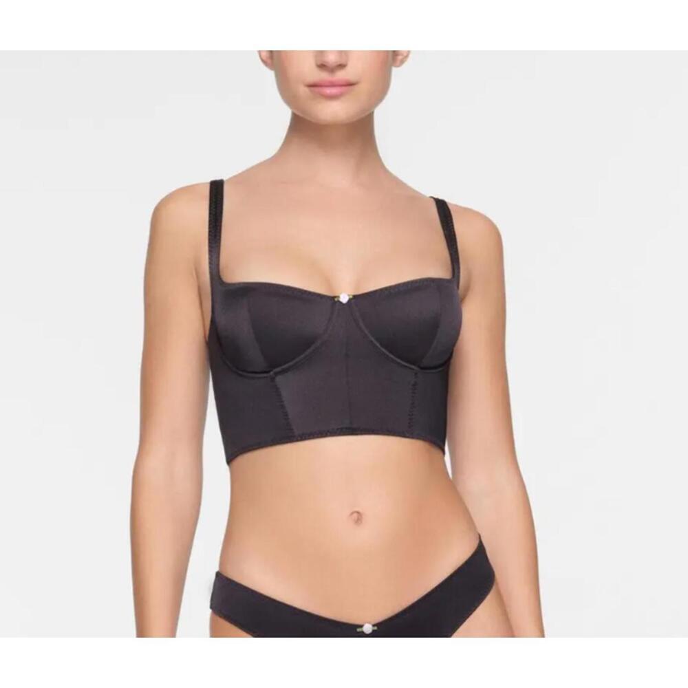NWT Skims Stretch Satin Adjustable Corset Bra Black Onyx Size XS